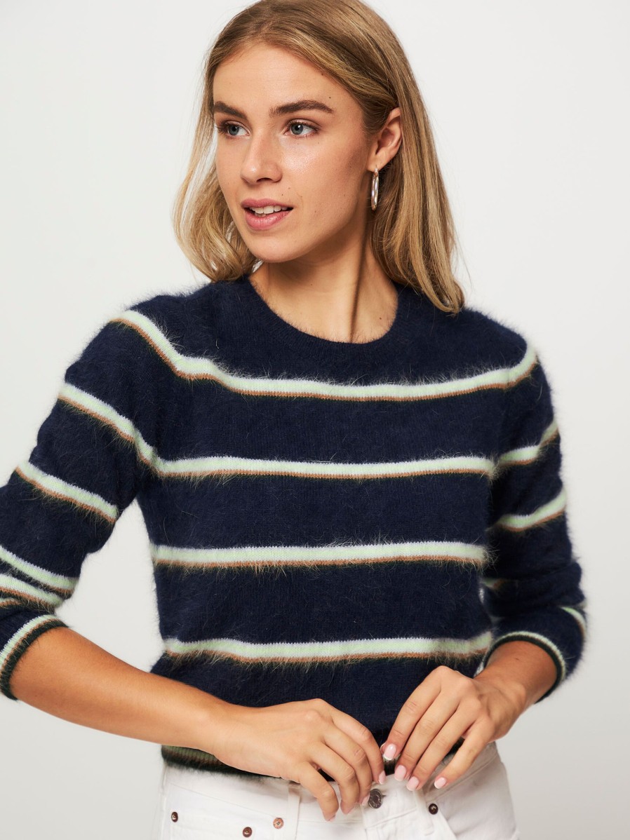 Women Bellerose Sweaters And Cardigans | Dattor, Angora Mix Jumper With Striped Pattern Dark Blue