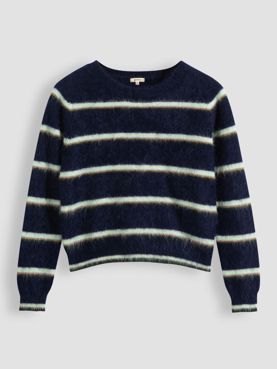 Women Bellerose Sweaters And Cardigans | Dattor, Angora Mix Jumper With Striped Pattern Dark Blue