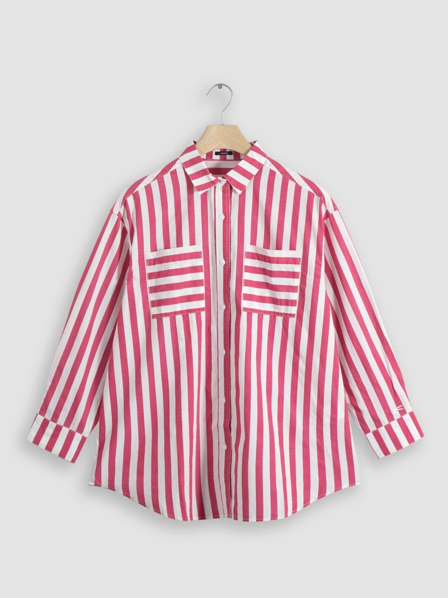 Women Denham Tops And Blouses | Olivia, Cotton Mix Striped Blouse Pink