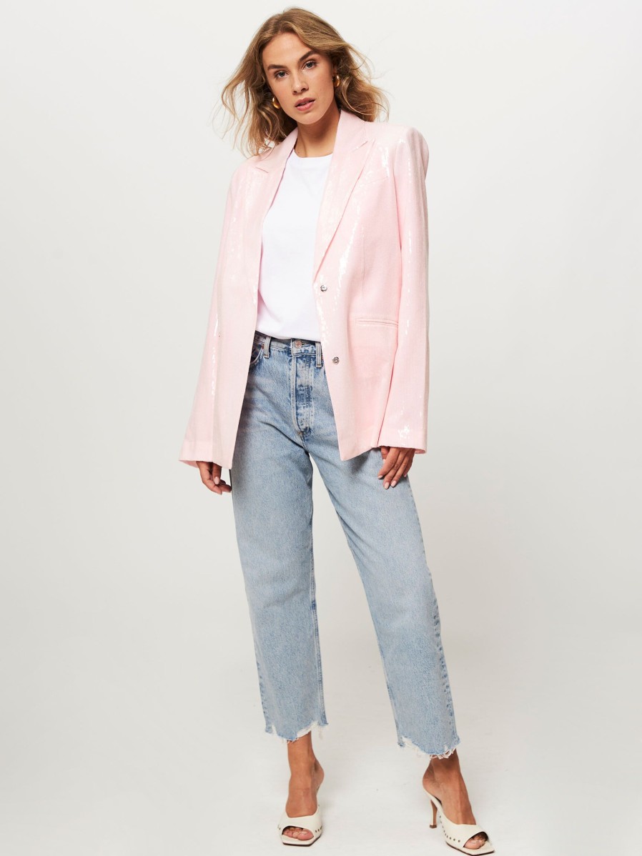 Women Rotate Birger Christensen Blazers And Jackets | Oxyfame, Woven Sequins Blazer Light Pink