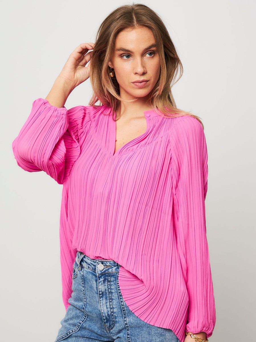 Women Dante 6 Tops And Blouses | Elmira, Woven Plisse Top Bright Pink