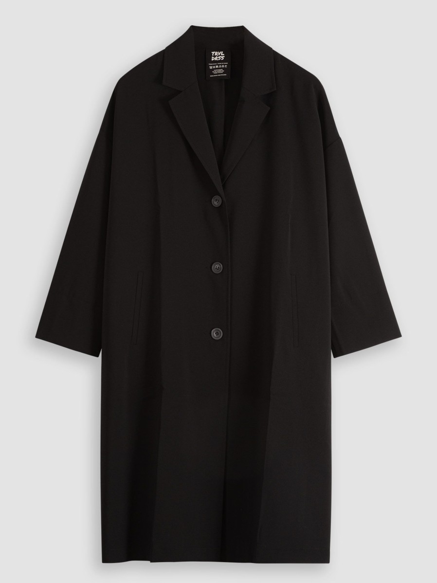 Women Trvl Drss Outerwear | Drape, Woven Travel Coat Black