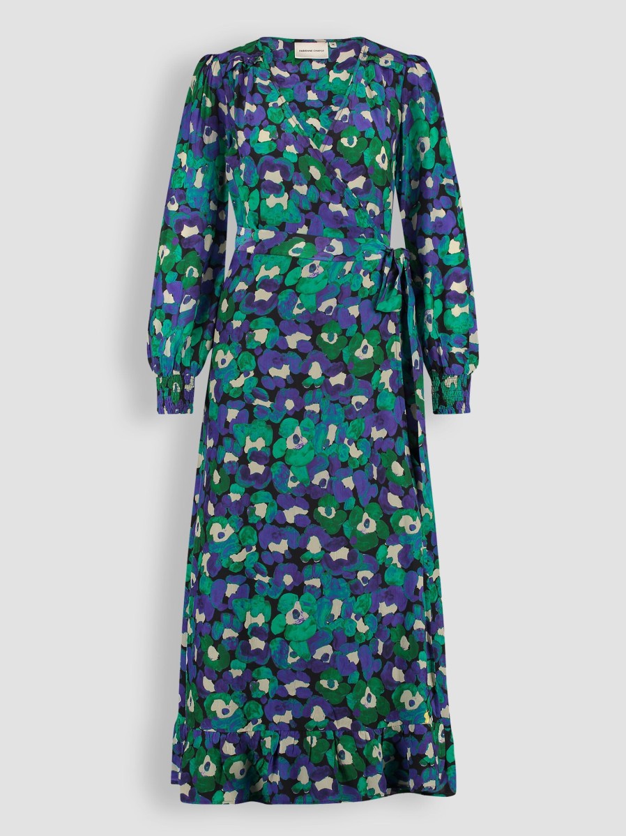 Women Fabienne Chapot Dresses And Tunics | Natalia, Viscose Mix Wrap Over Dress With Print Green