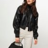 Women Modstrom Outerwear | Huxley, Leatherlook Bomber Jacket Black