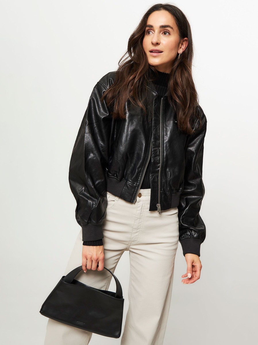 Women Modstrom Outerwear | Huxley, Leatherlook Bomber Jacket Black