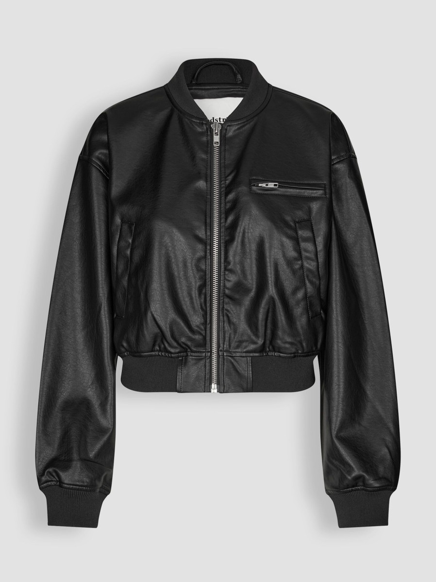 Women Modstrom Outerwear | Huxley, Leatherlook Bomber Jacket Black