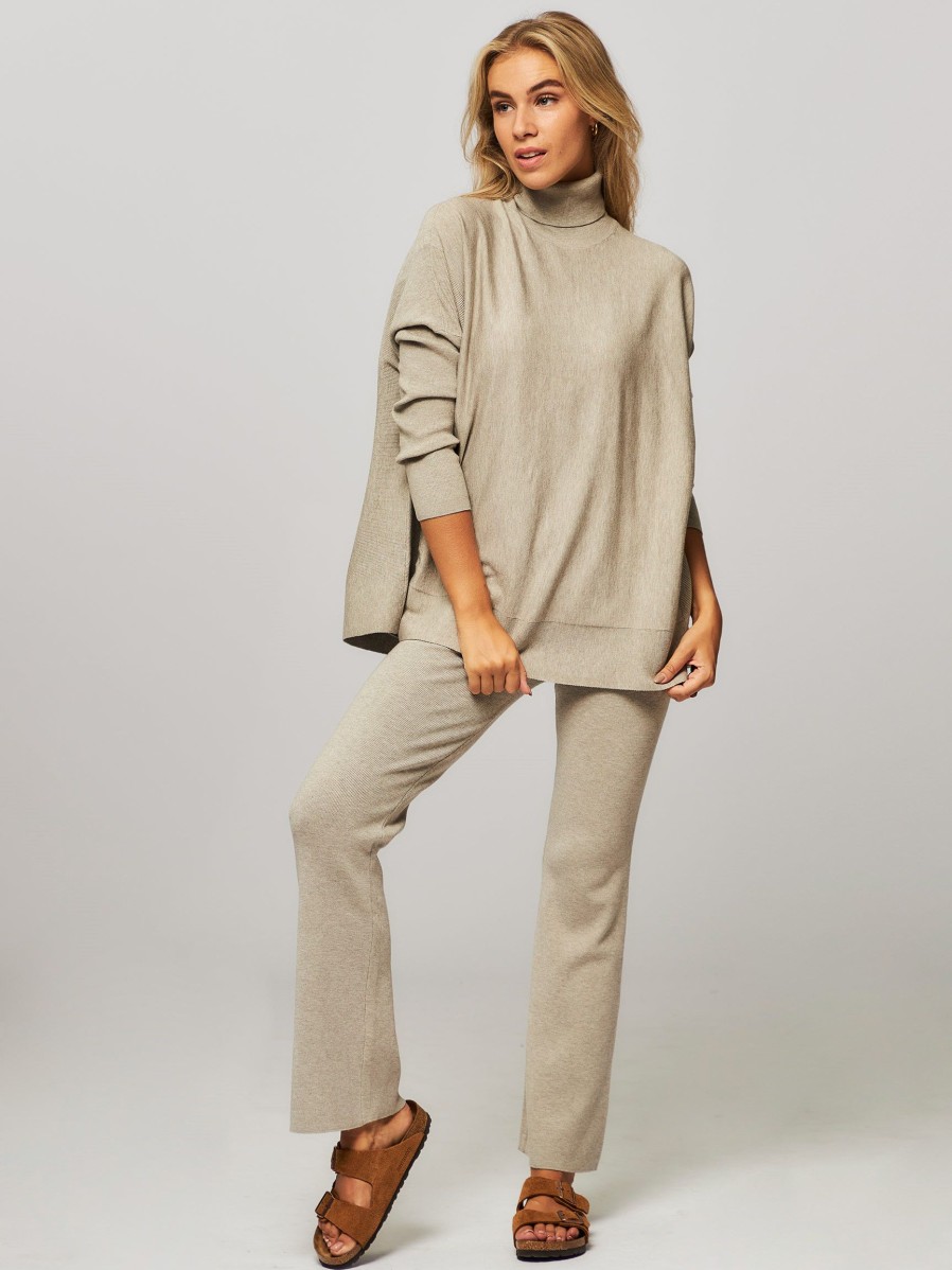 Women Yaya Pants And Jumpsuits | Modal Mix Melange Flared Legging Taupe