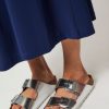 Women Birkenstock Flip Flops | Arizona, Leather Big Buckle Metallic Flip Flops Silver Colour