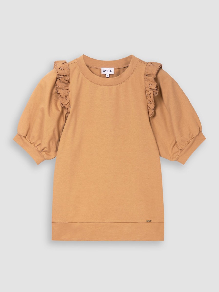 Women Cyell Home And Sportswear | Ajour, Cotton Mix Sweater With Frills Camel