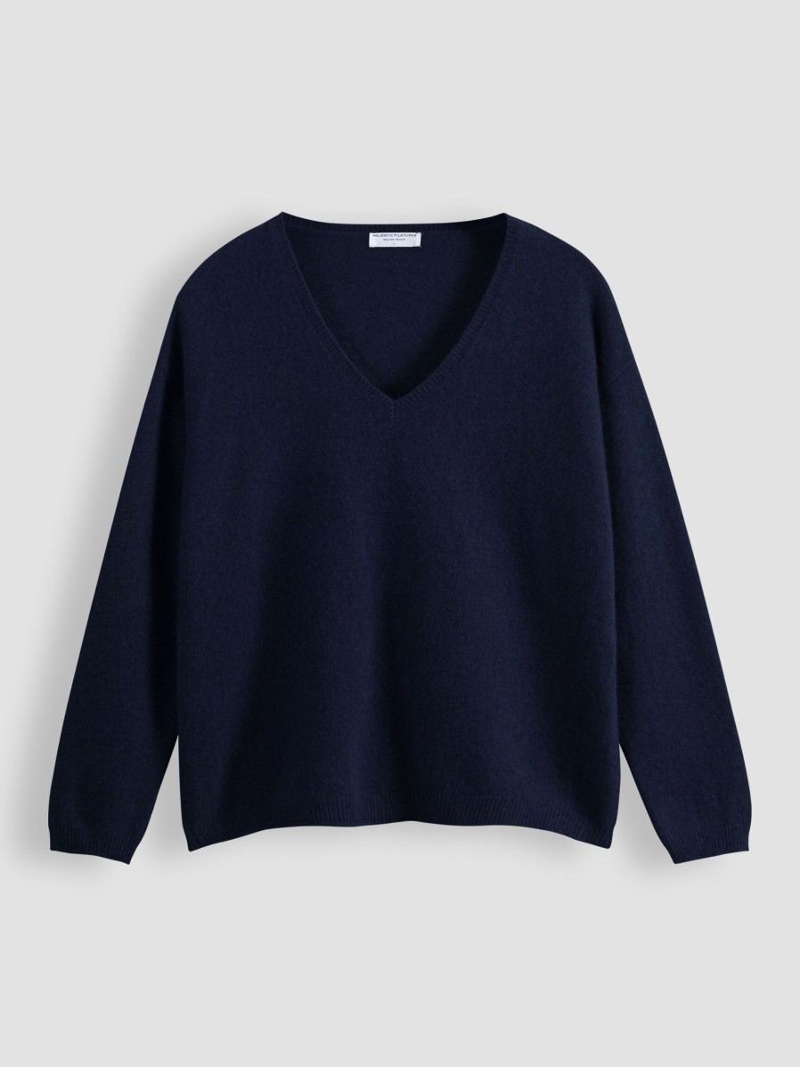 Women Majestic Filatures Sweaters And Cardigans | Wool Mix Jumper Dark Blue