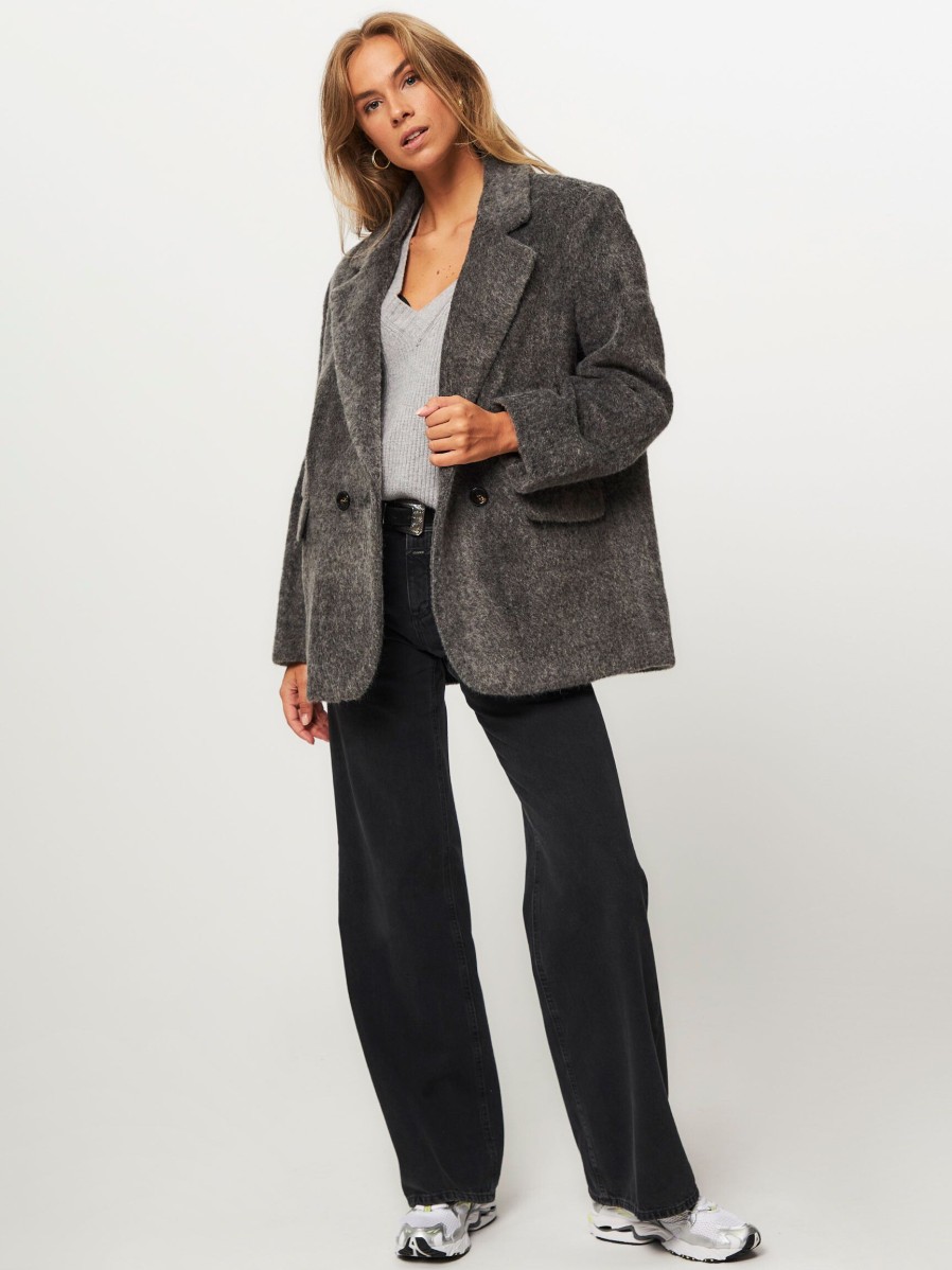 Women Alter Ego Blazers And Jackets | Kae, Wool Mix Melange Blazer Dark Grey