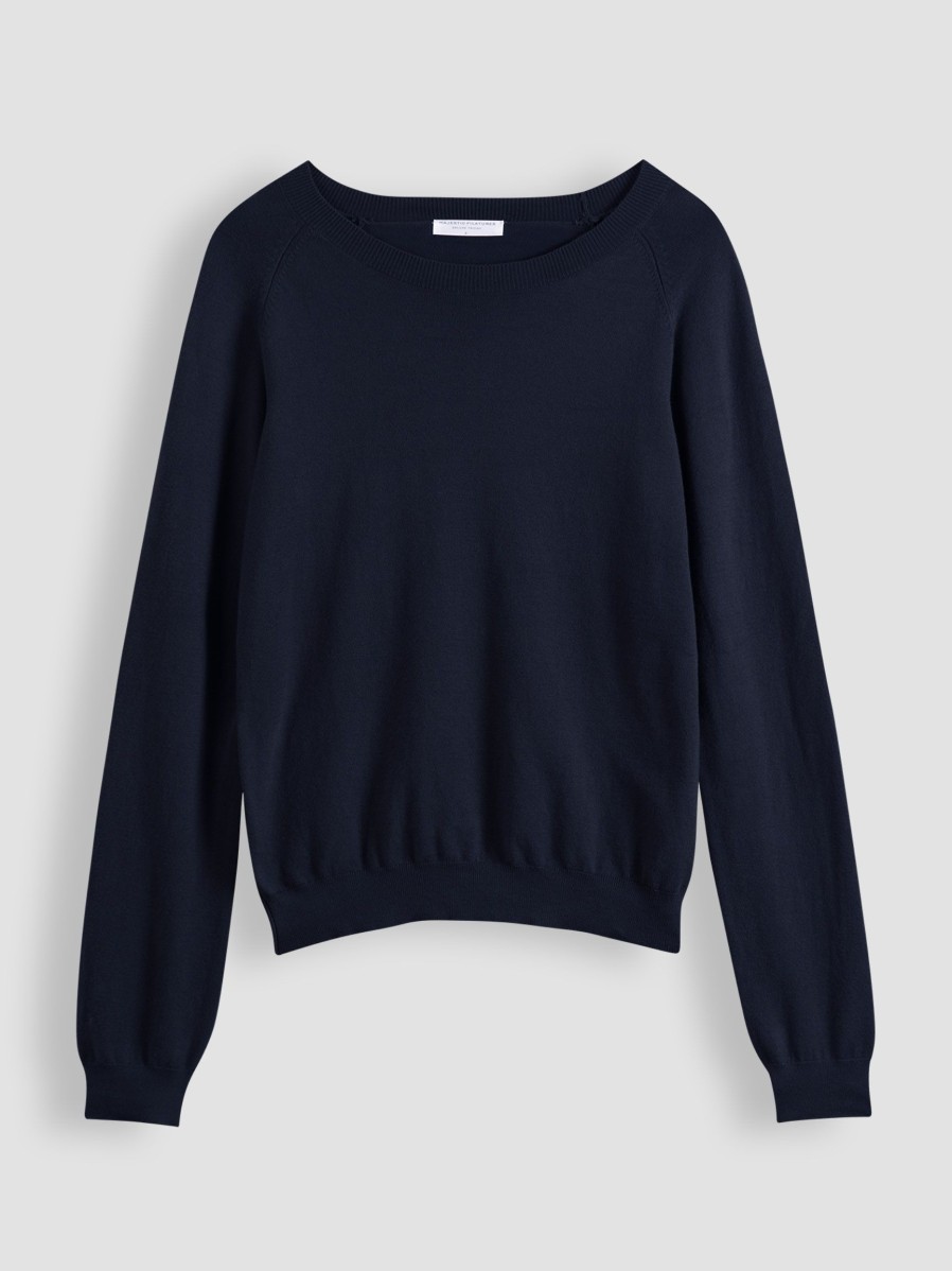 Women Majestic Filatures Sweaters And Cardigans | Cotton Mix Jumper Dark Blue