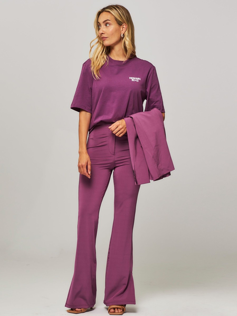 Women Remain Birger Christensen Pants And Jumpsuits | Viscose Mix Elastic Flared Trousers Purple