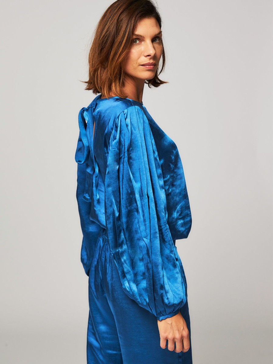 Women Lollys Laundry Tops And Blouses | Bergen, Woven Shiny Top Blue