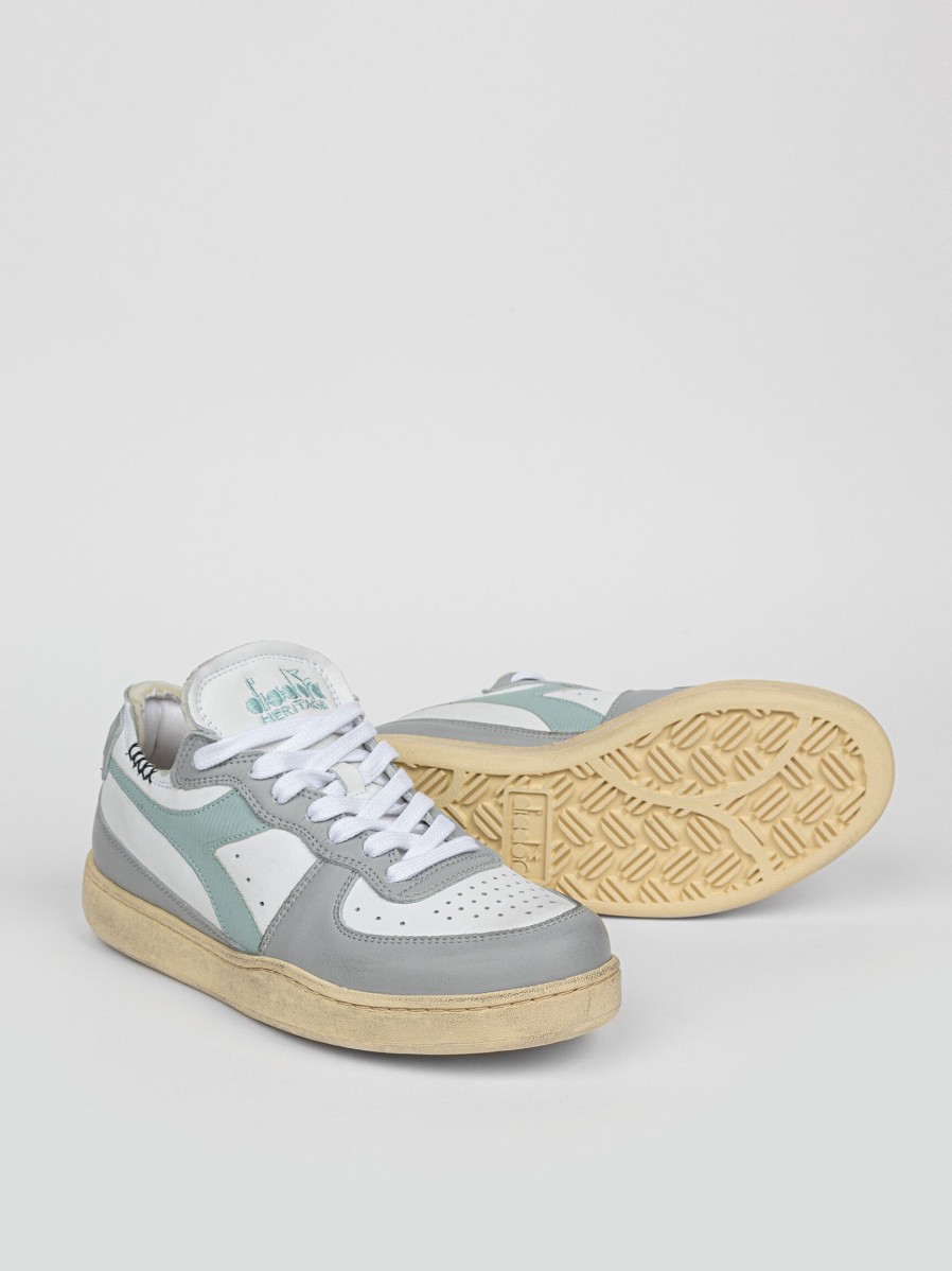 Women Diadora Sneakers | Mi Basket Row Cut, Leather Sneakers Grey