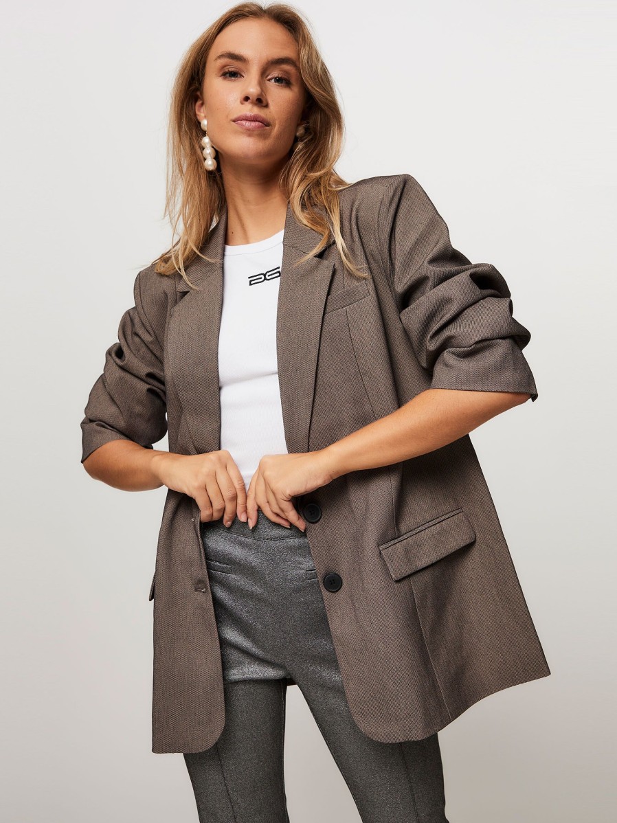 Women Gestuz Blazers And Jackets | Ancie, Viscose Mix Oversized Melange Blazer Browngrey