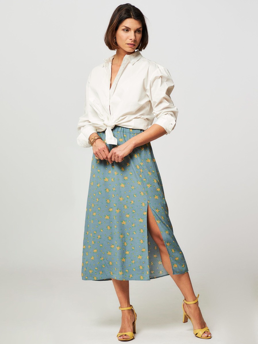 Women Modstrom Skirts | Tucker, Viscose Skirt With Print Bluegrey