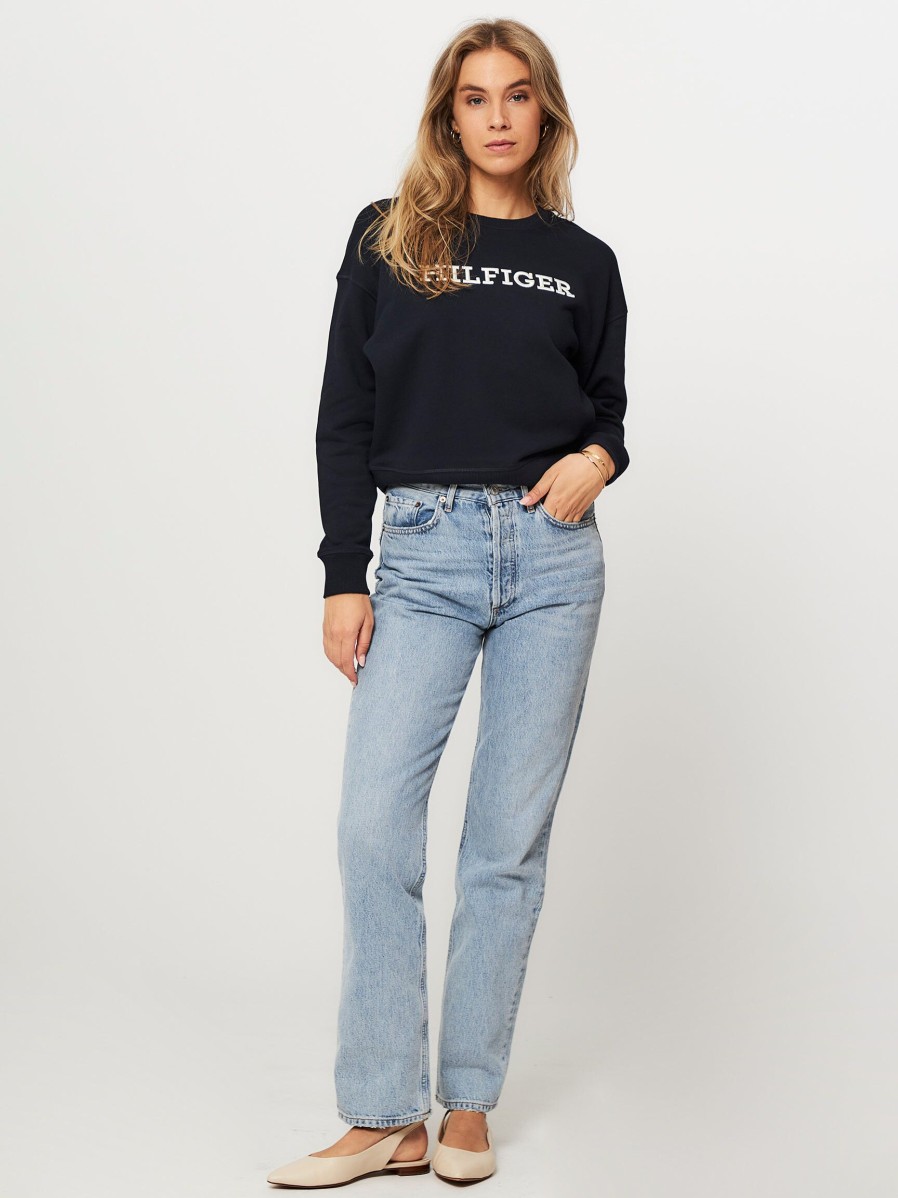 Women Tommy Hilfiger Sweaters And Cardigans | Cotton Logo Sweater Dark Blue