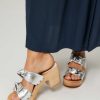 Women Sabot YouYou Sandals | Ynoui. Leather Metallic Mules Silver Colour