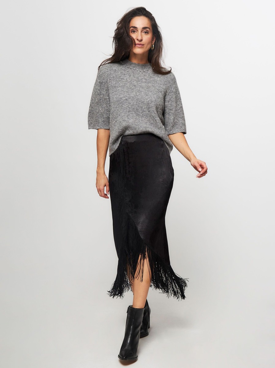 Women Frnch Skirts | Cecylia, Viscose Skirt With Pattern Black