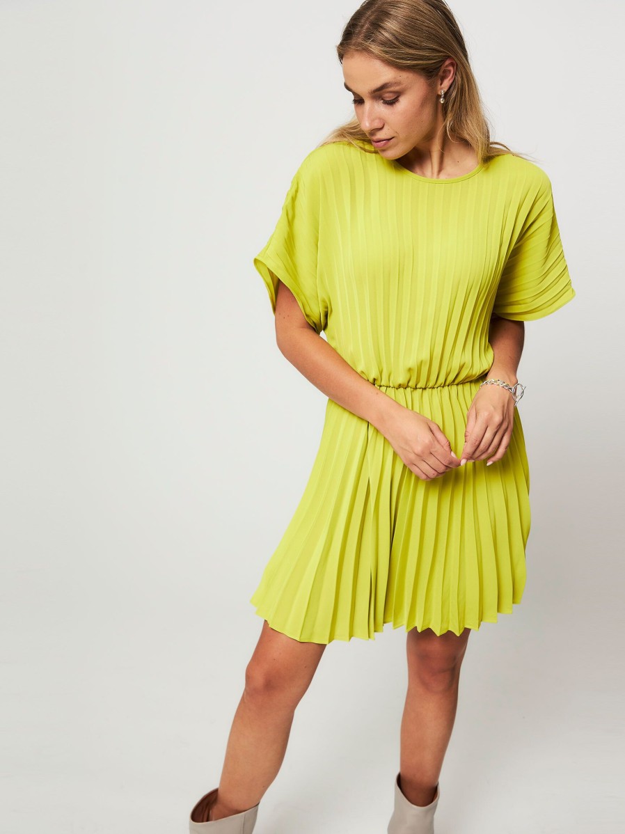 Women Samsoe Samsoe Dresses And Tunics | Annica, Woven Plisse Dress Lime Green