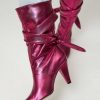 Women Silver Grace Boots | Brooklyn, Leather Metallic High Boots Pink