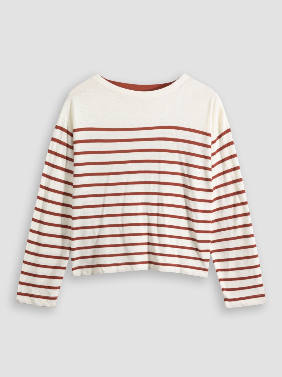 Women Bellerose Tops And Blouses | Vailo, Organic Cotton Top With Striped Pattern Ecru