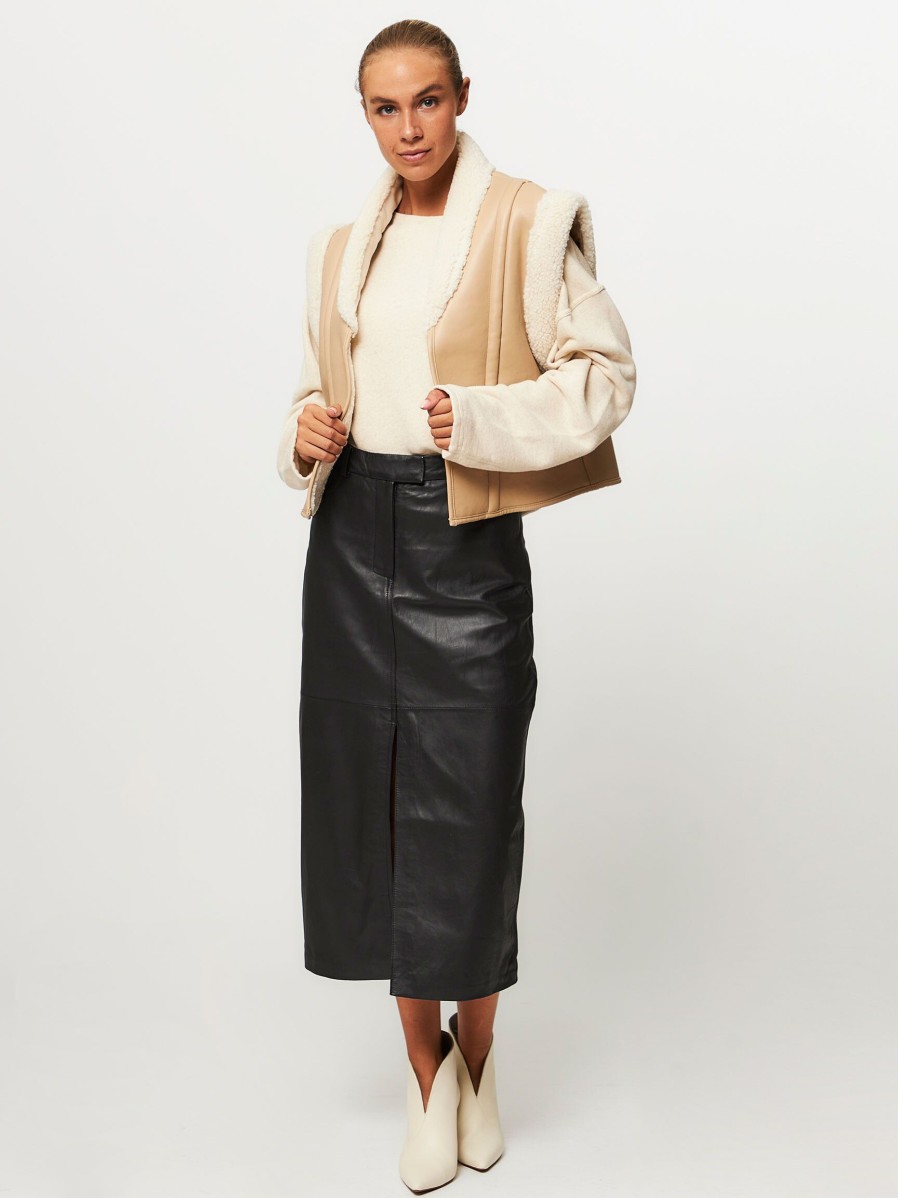 Women Studio AR Skirts | Jezra, Leather Skirt Black