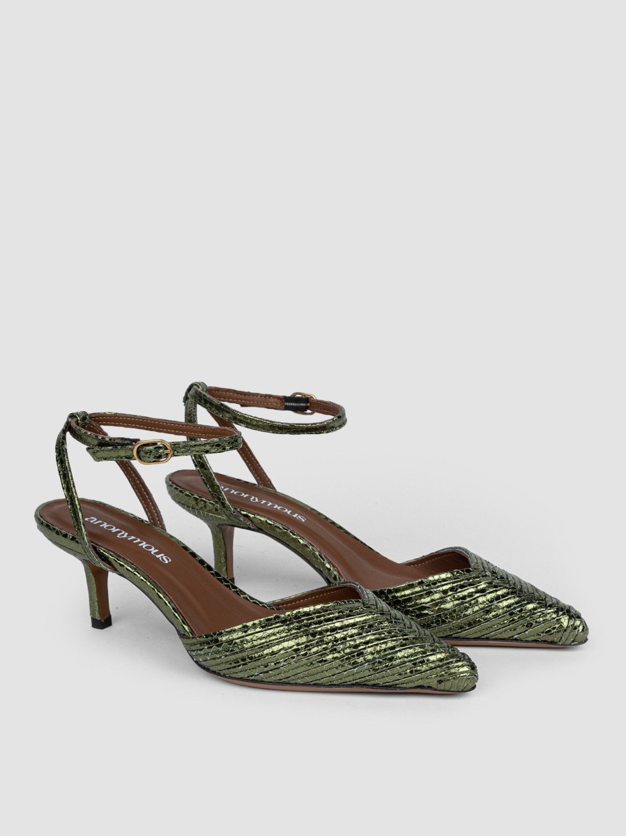 Women Anonymous Copenhagen Sandals | Givia, Leather Metallic Sandals Green