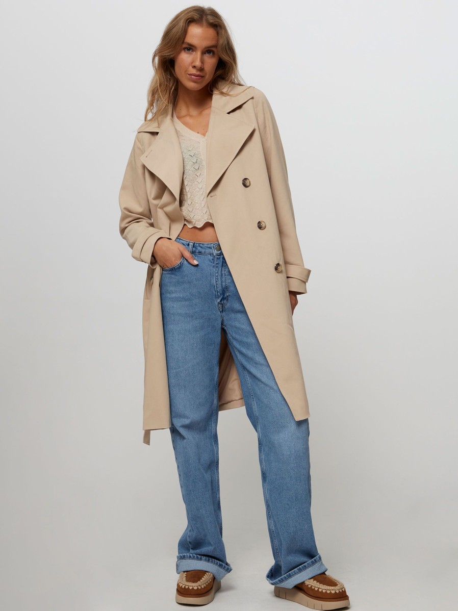 Women Modstrom Outerwear | Hiro, Rayon Mix Trenchcoat Sand