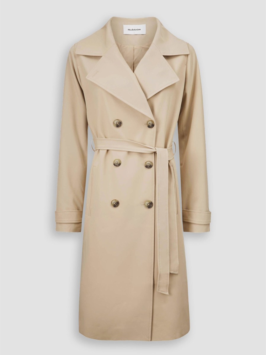 Women Modstrom Outerwear | Hiro, Rayon Mix Trenchcoat Sand