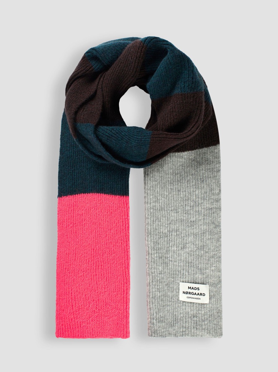 Women Mads Norgaard Scarves | Alva, Wool Mix Scarf With Pattern Petrol