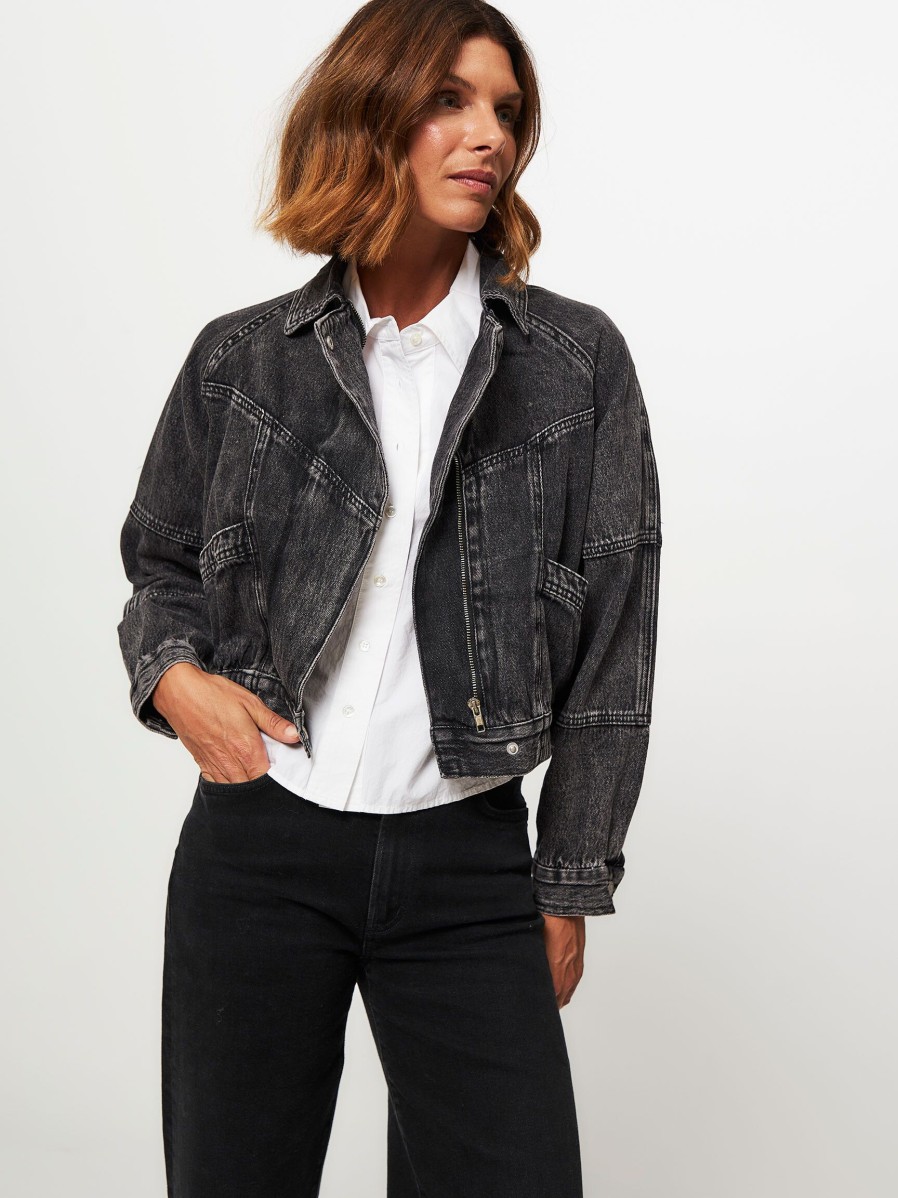 Women Lollys Laundry Outerwear | Kingston, Denim Jacket Dark Grey