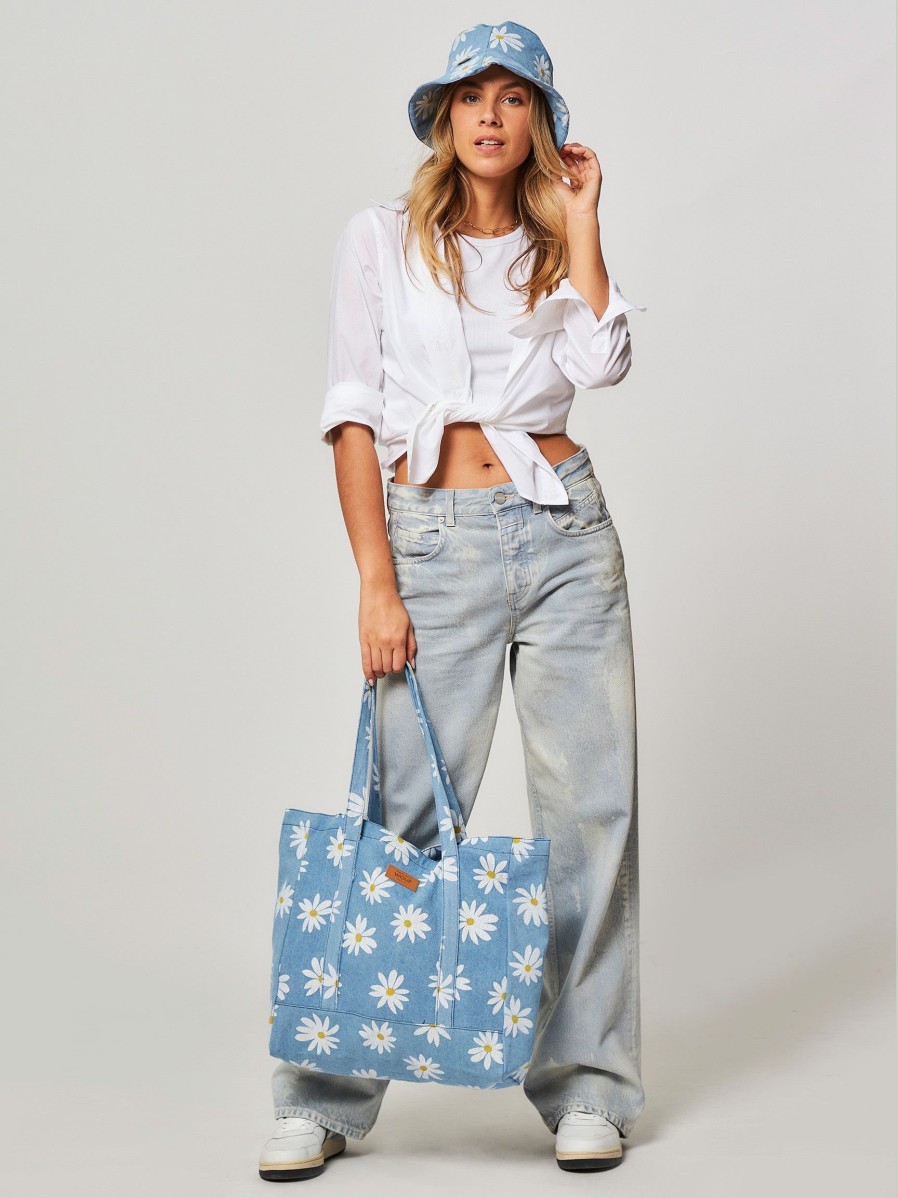 Women Wouf Bags | Drew, Organic Cotton Shopper With Print Blue