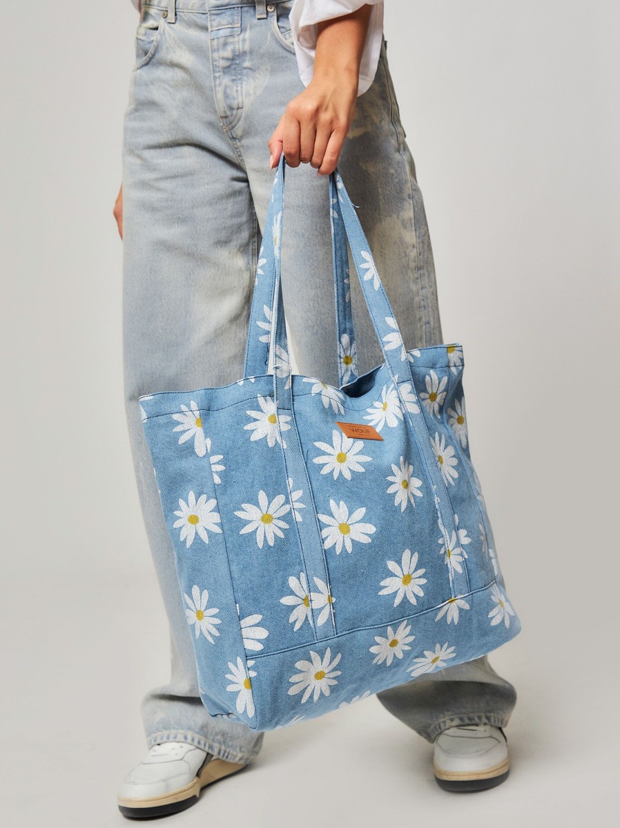 Women Wouf Bags | Drew, Organic Cotton Shopper With Print Blue