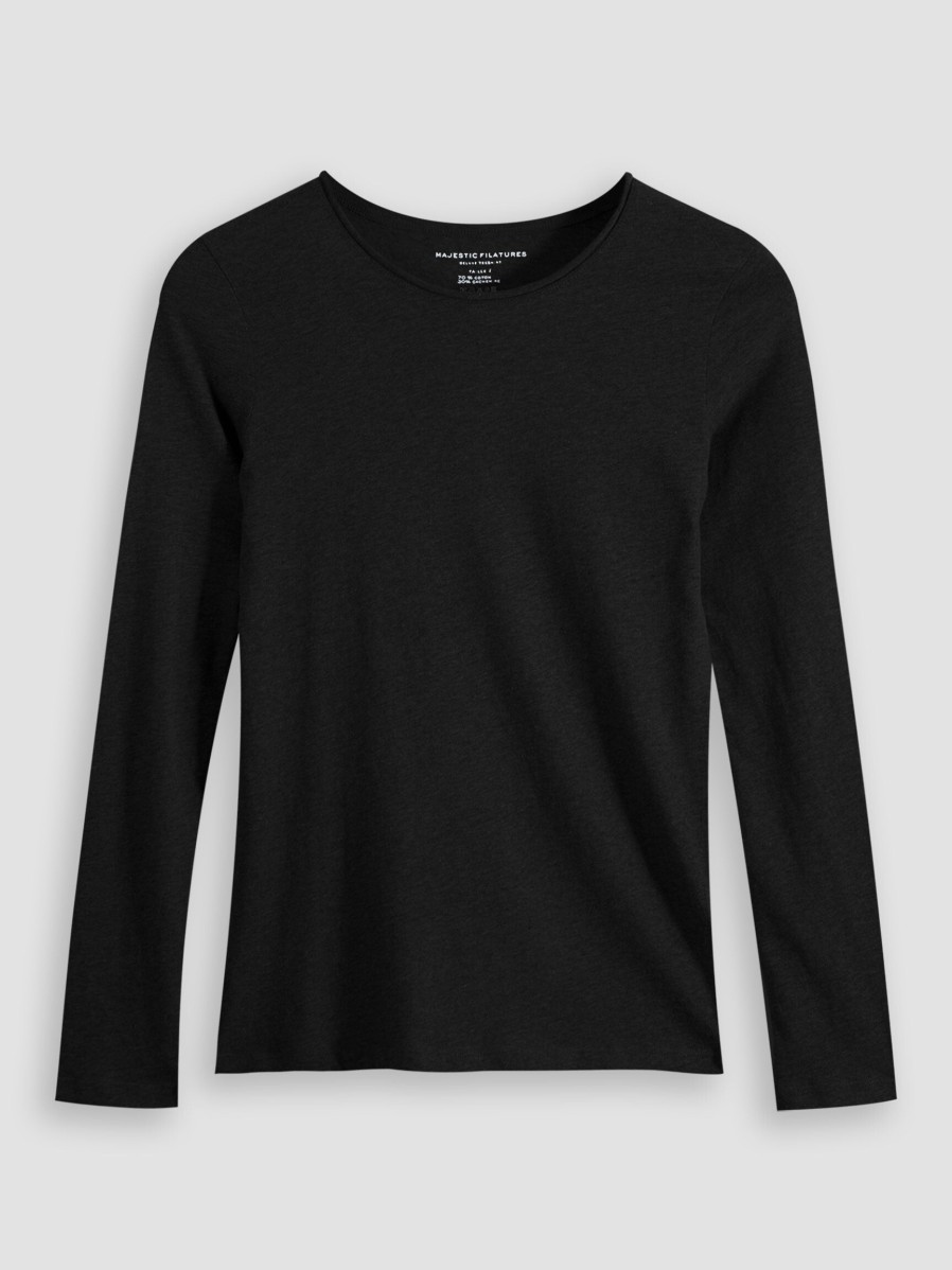 Women Majestic Filatures Tops And Blouses | Cotton/Cashmere Mix Longsleeve Black