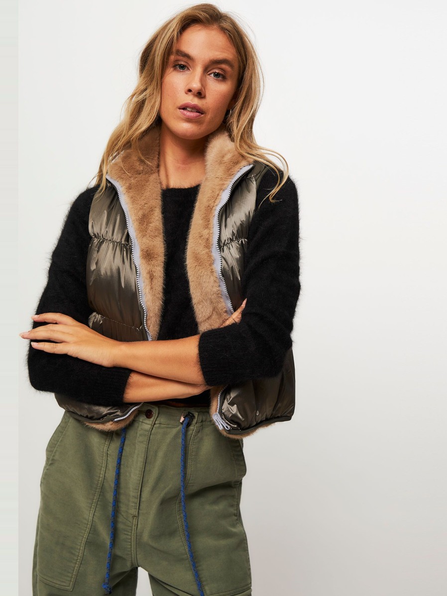 Women Bellerose Outerwear | Hansel, Padded Reversible Body Warmer Moss Green