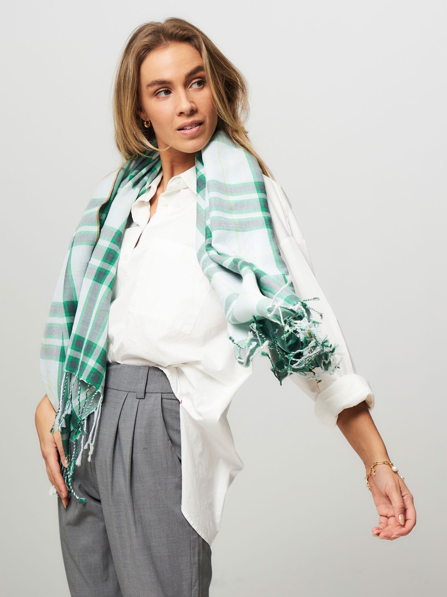 Women Bellerose Scarves | Sedra, Wool/Cotton Mix Scarf With Pattern Green