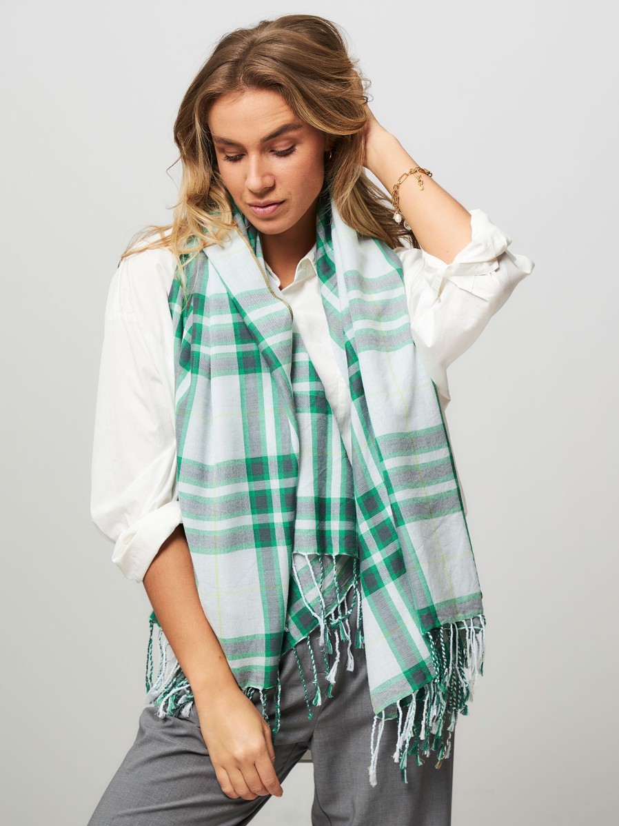 Women Bellerose Scarves | Sedra, Wool/Cotton Mix Scarf With Pattern Green