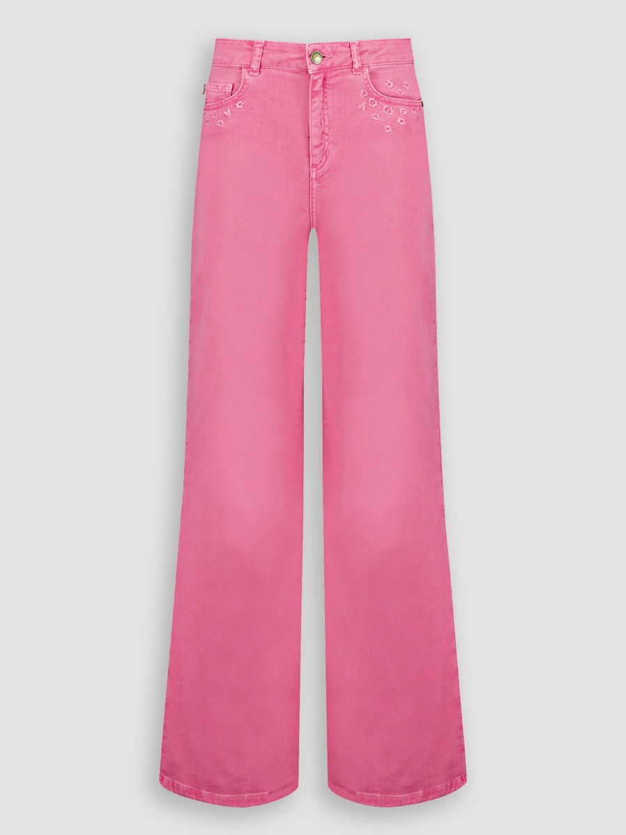 Women Fabienne Chapot Jeans | Eva, High Waist Wide Leg Stretch Jeans Pink