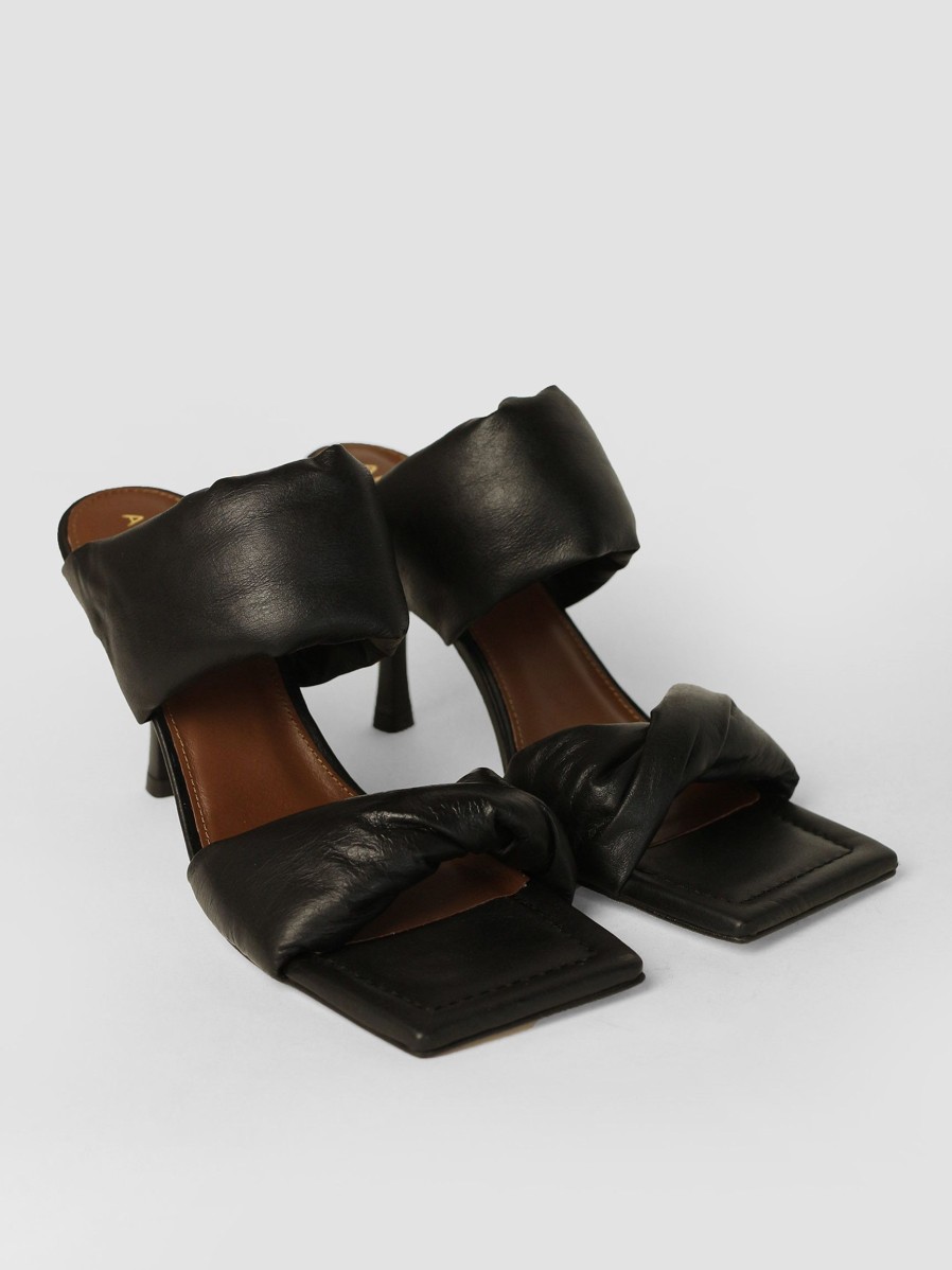 Women Alohas Sandals | Twist Strap, Leather Mules Black