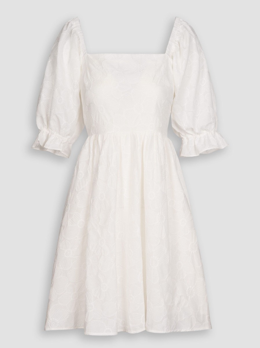 Women Frnch Dresses And Tunics | Sora, Woven Dress With Embroidery White