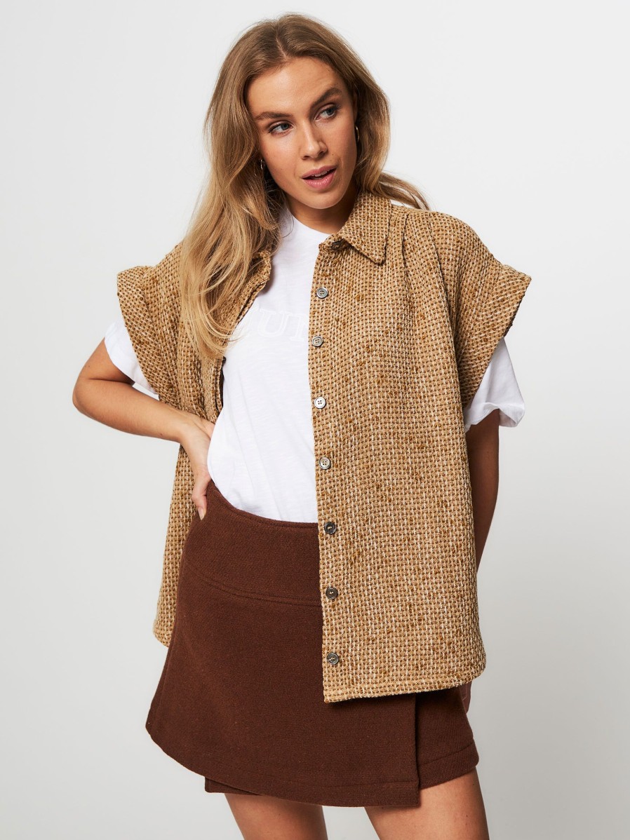 Women Ruby Tuesday Blazers And Jackets | Muna, Cotton Mix Boucle Gilet Camel