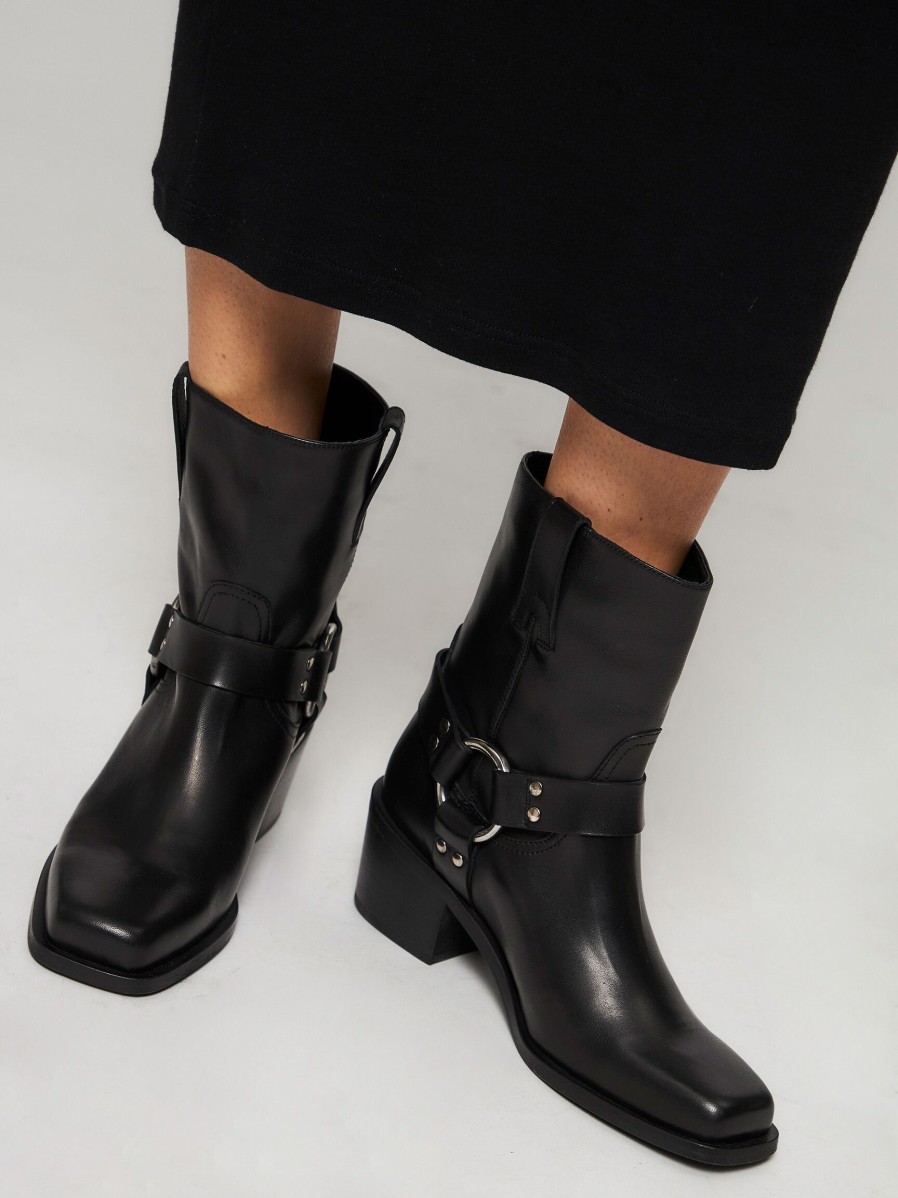 Women Silver Grace Boots | Boston, Leather Biker Boots Black