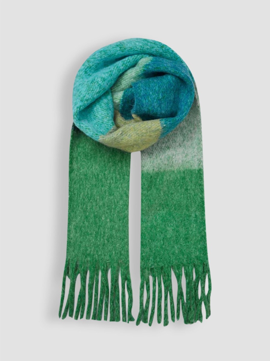 Women Becksondergaard Scarves | Bartletts, Wool Mix Scarf With Pattern Green