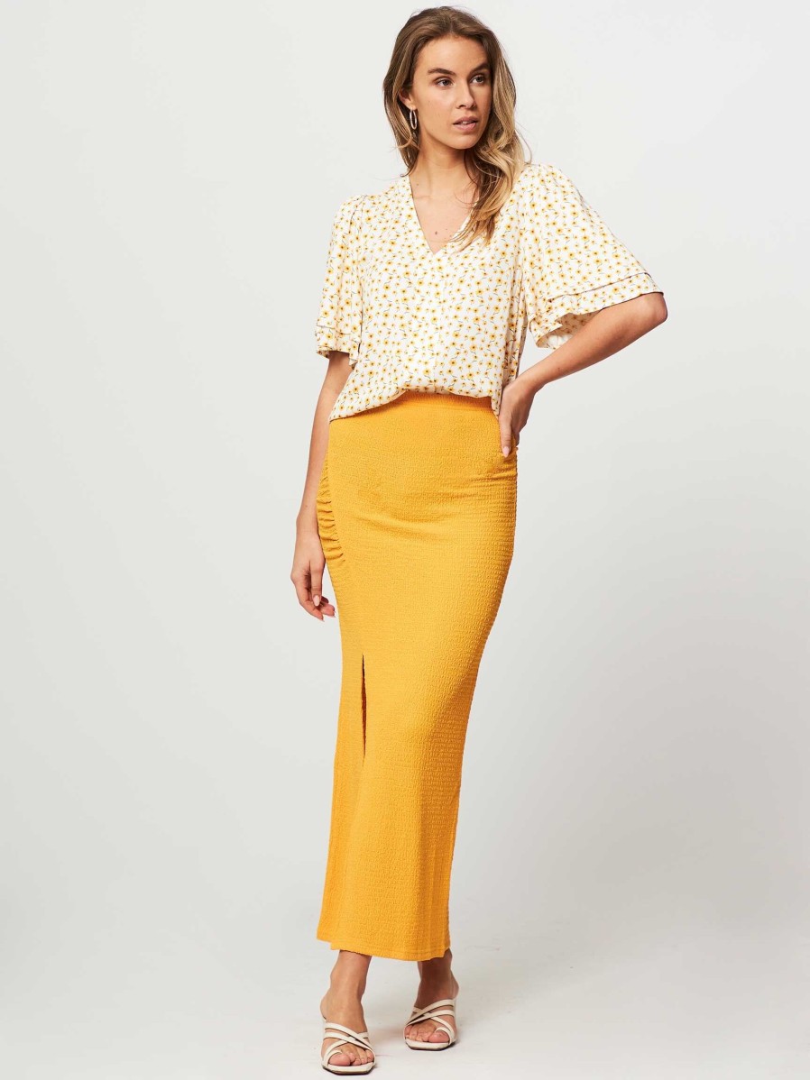 Women Another-Label Skirts | Ette, Cotton Mix Skirt With Structure Yellow Ocher