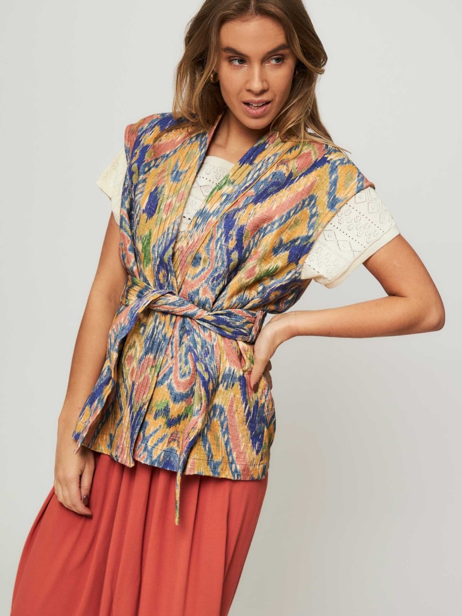 Women Louizon Blazers And Jackets | Samian, Cotton Gilet With Pattern Blue