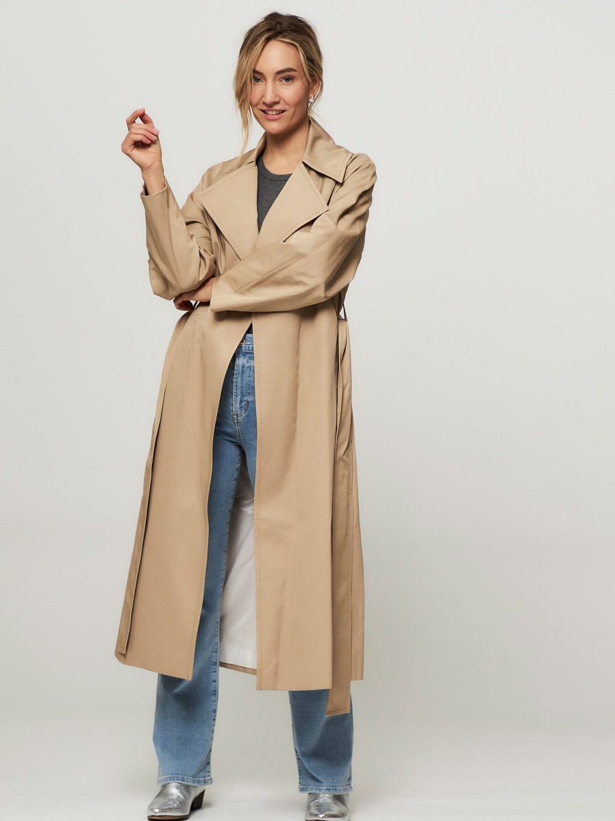 Women Drykorn Outerwear | Alperton_2, Cotton Mix Trenchcoat Sand