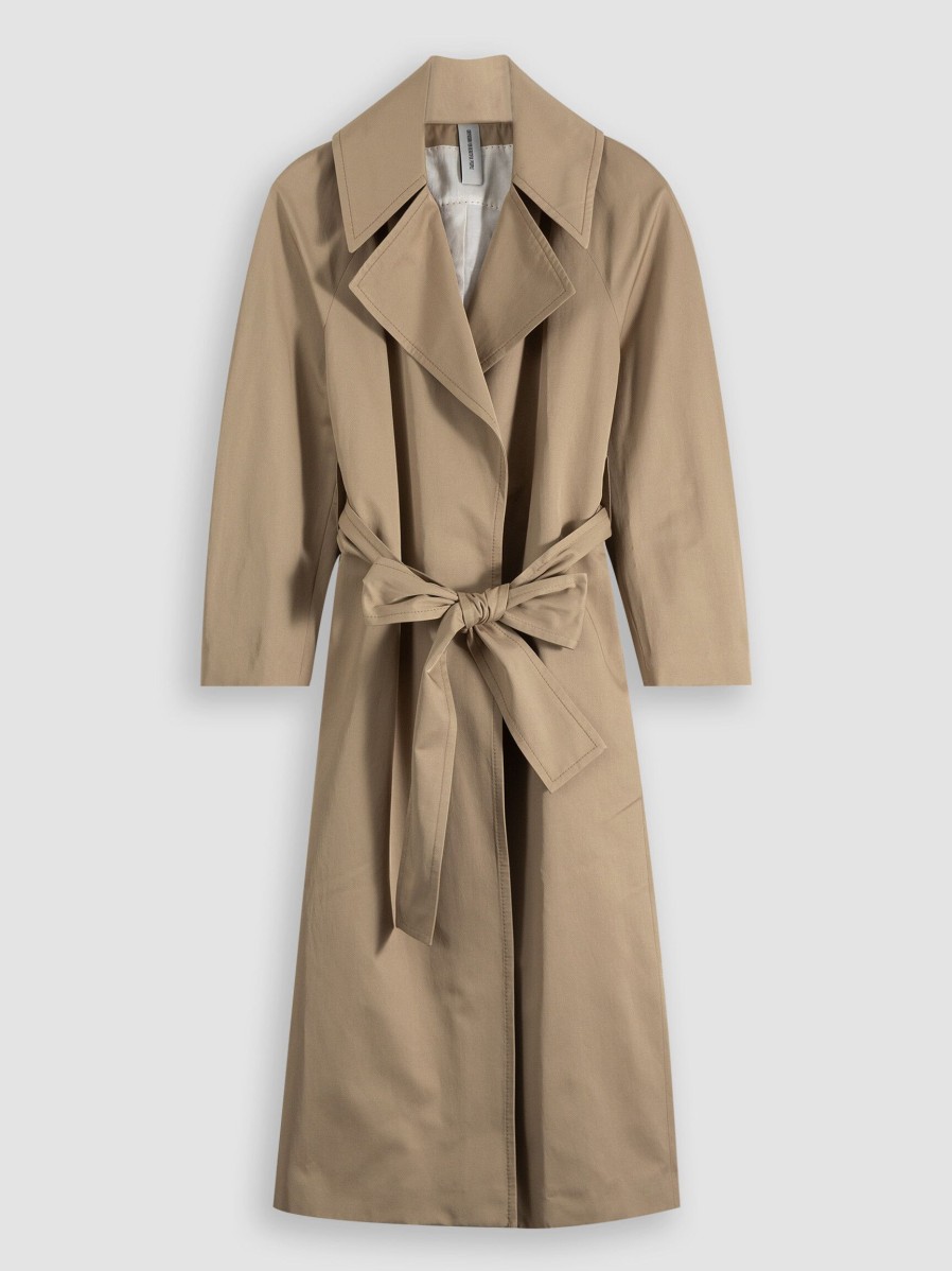 Women Drykorn Outerwear | Alperton_2, Cotton Mix Trenchcoat Sand