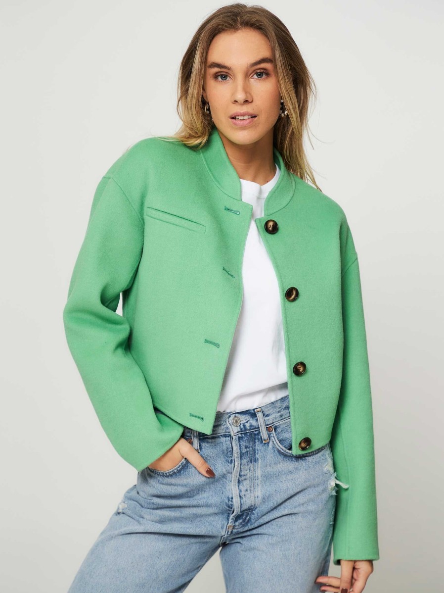 Women Studio AR Blazers And Jackets | Heather, Wool Mix Cropped Jacket Green